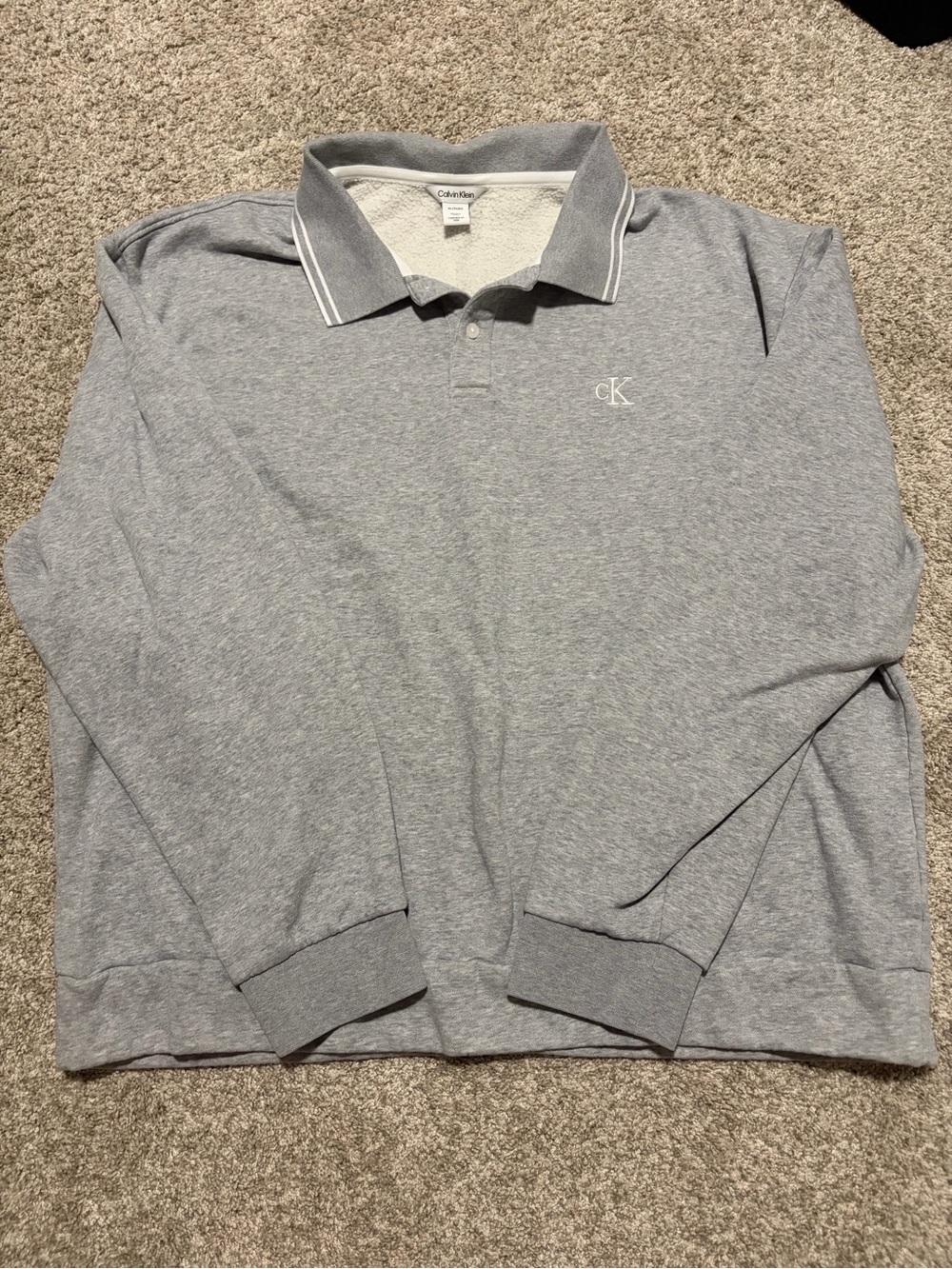 Calvin Klein Men's Long Sleeve Polo - Heather Gray with White Trim